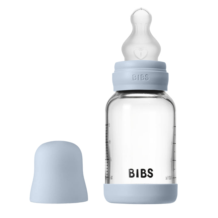 Glasfløska, 120 ml, Silikon, Baby Blue