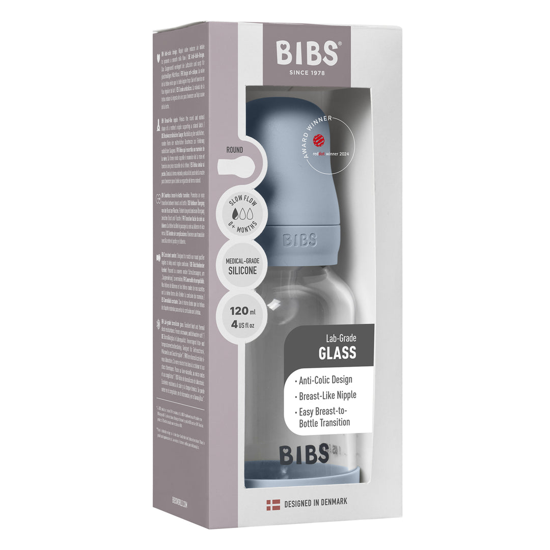 Glasfløska, 120 ml, Silikon, Baby Blue